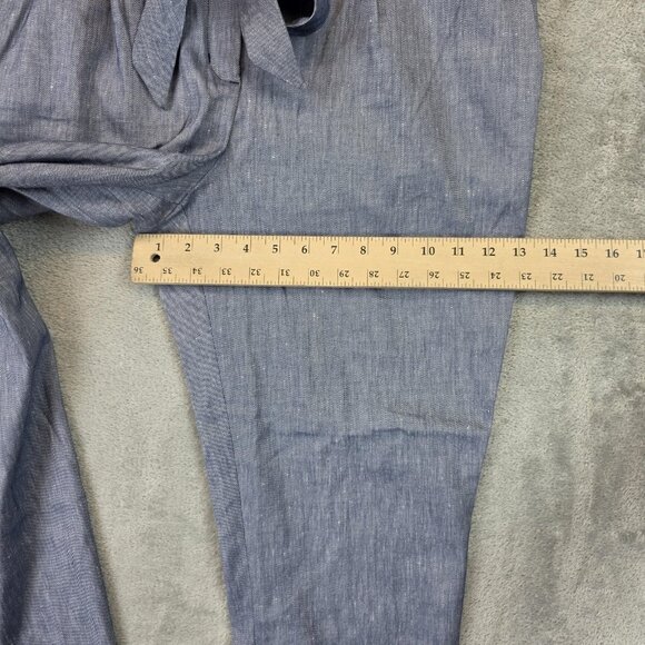 Express Pants Womens Size 12R Blue Ankle High Rise Belted Linen Blend Tapered - Picture 5 of 14